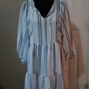 White & light blue dress